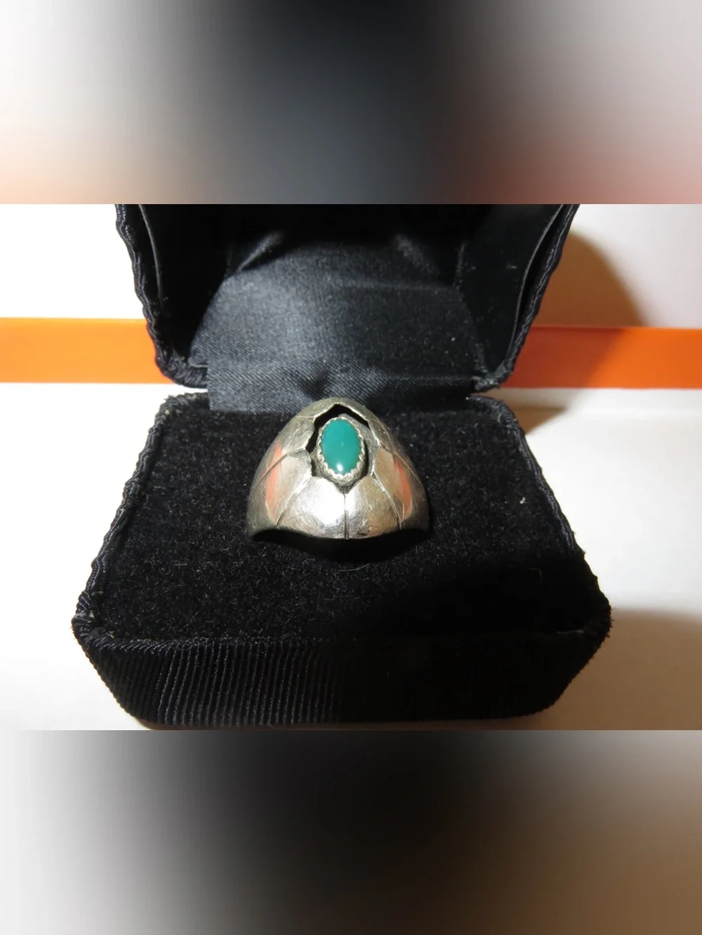 Vintage Sterling Navajo Turquoise Sterling Silver Shadowbox Ring Size 10 3/4 12g